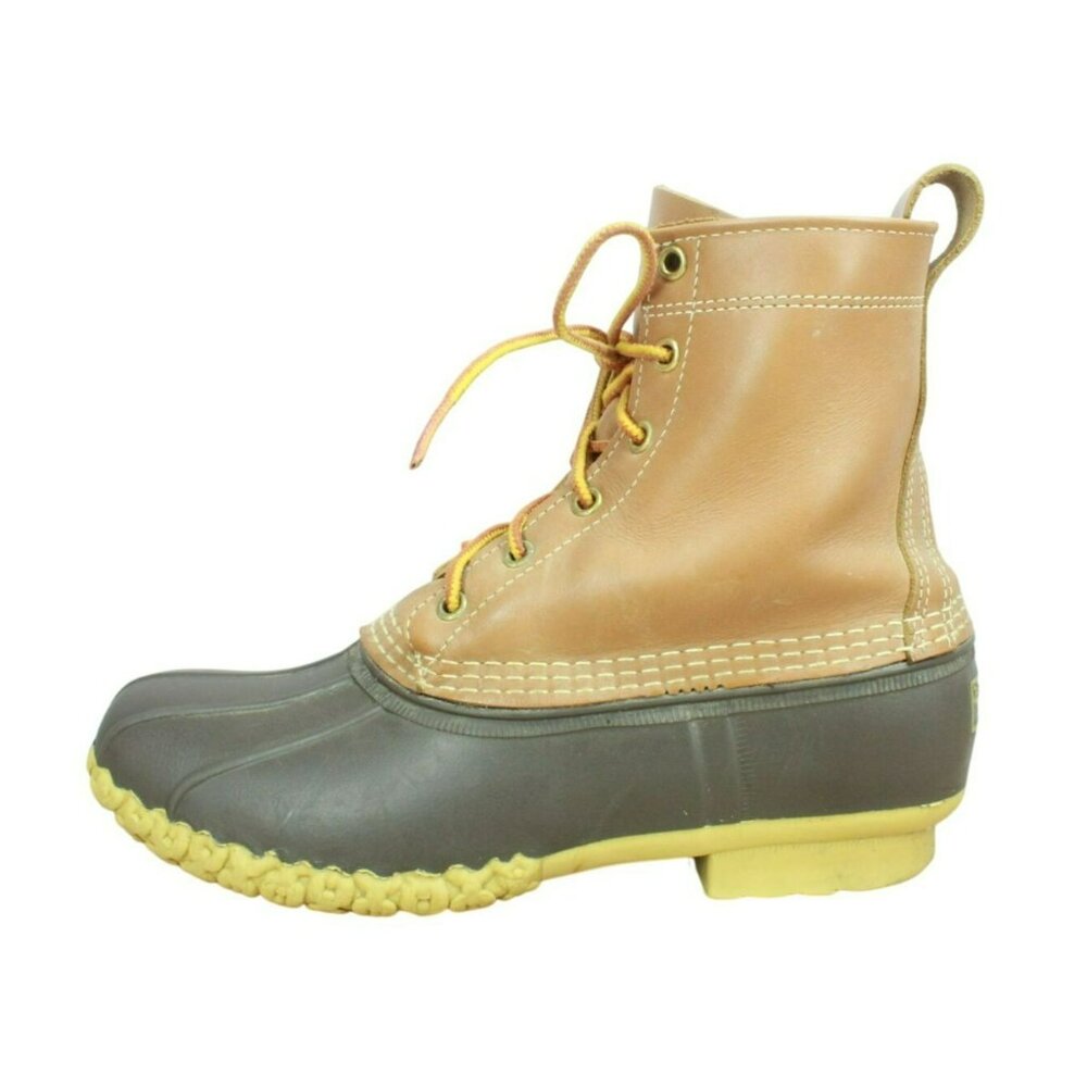 LL Bean Brown Leather 8" Lace Up Round Toe Unlined Ankle Duck Boots Size 10 M